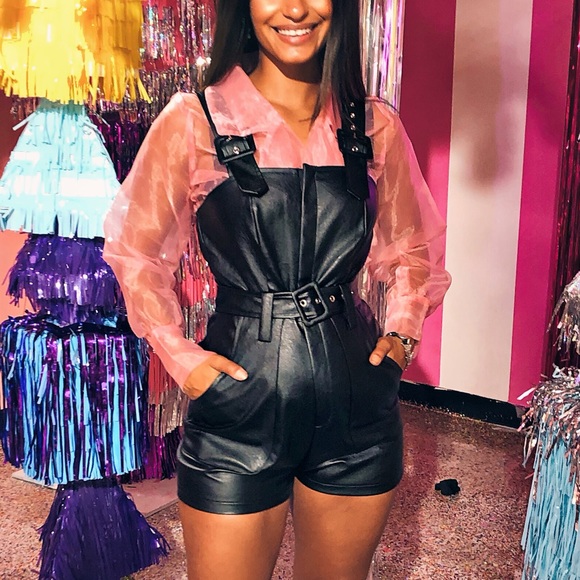 Boohoo Pants - Faux Leather Belted Romper